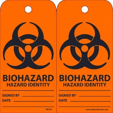 Tags – Biohazard Hazard Identity – 6X3 – Unrip Vinyl – Pack of 25 – RPT54