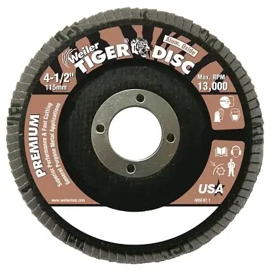 Tiger Disc Angled Style Flap Discs, 4 1/2 in, 36 Grit, 7/8 Arbor, Phenolic Back