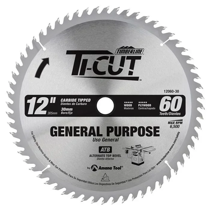 Timberline 12060-30 Ti-Cut 12″ x 60T Carbide Tipped General Purpose and Finishing Saw Blade