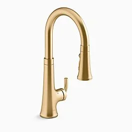 TONE Touchless pull-down kitchen sink faucet with three-function sprayhead, Vibrant Brushed Moderne Brass