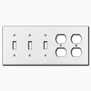 Triple Toggle Double Outlet Wall Cover Plates – White