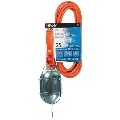 Trouble Work Light, 16/3 Gauge, 75 W, S-Hook, 25 ft Cord