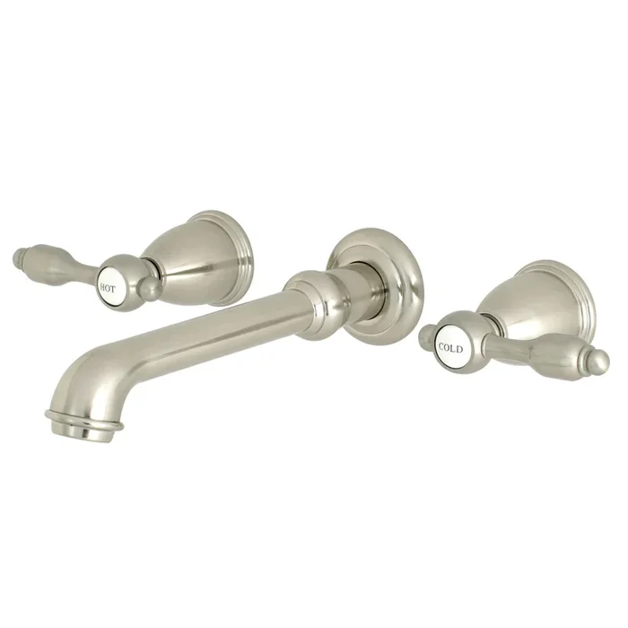 Tudor Double-Handle Wall Mount Bathroom Faucet, Brushed Nickel – Kingston Brass