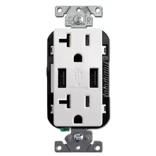 USB Receptacle 2 Port + Duplex Plugs 20A TR Leviton – White