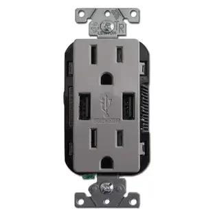 USB Wall Charger Outlet Duplex 15A TR 2 Port Leviton – Gray