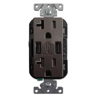 USB Wall Receptacle 2 Port Duplex Outlet 20A TR Leviton – Brown