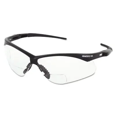 V60 Nemesis Rx Readers Prescription Safety Glasses, Clear, Polycarbonate Scratch-Resistant Lens, Black Frame/Temples, +2.0