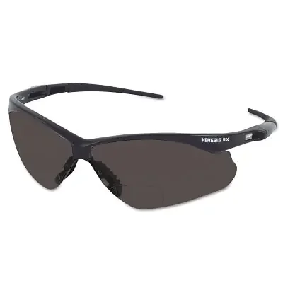 V60 Nemesis Rx Readers Prescription Safety Glasses, Smoke, Polycarbonate Scratch-Resistant Lens, Black Frame/Temples, +2.0