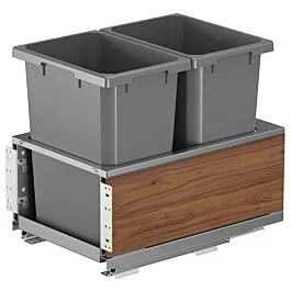 Vauth Sagel 35 QT Double Bin Bottom-Mount Planero Waste Container Pullout with Soft-Closing and Walnut Side Panel, Gray