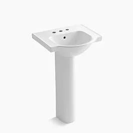 Veer 21″ rectangular pedestal bathroom sink Vitreous China, in White with 3 centerset Faucet Holes