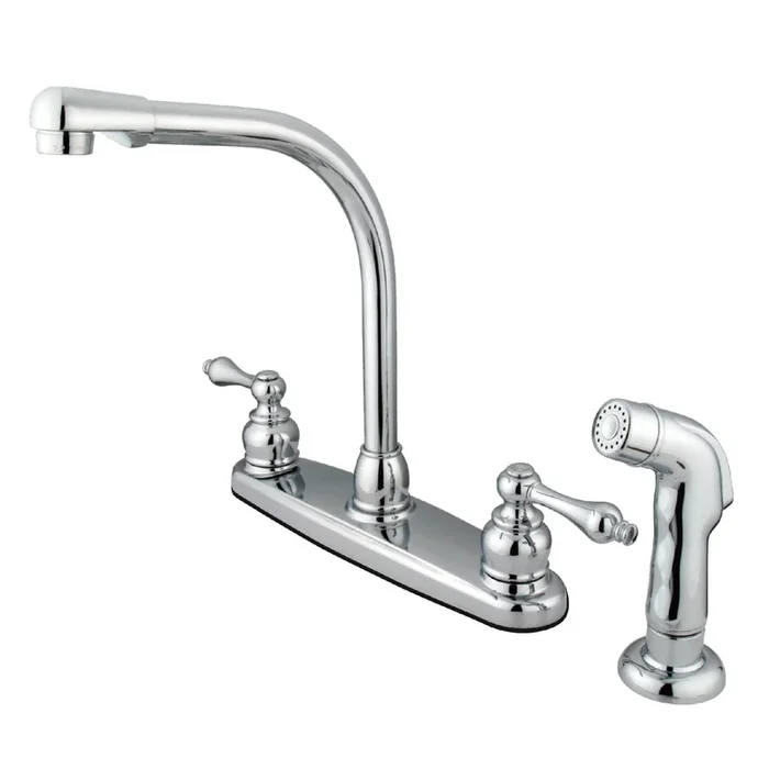 Victorian Double-Handle 8″ Centerset Kitchen Faucet with Side Sprayer, Polished Chrome – Kingston Brass