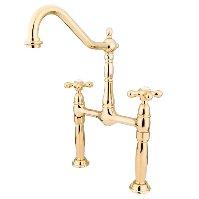Victorian Double-Handle Bridge Vessel Sink Faucet, Polished Brass – Kingston Brass