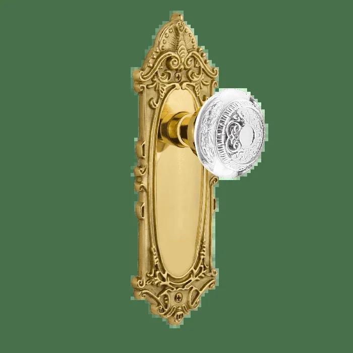 Victorian Long Plate with Crystal Egg Dart Knob in Polished Brass – Nostalgic Vintage Door Hardware