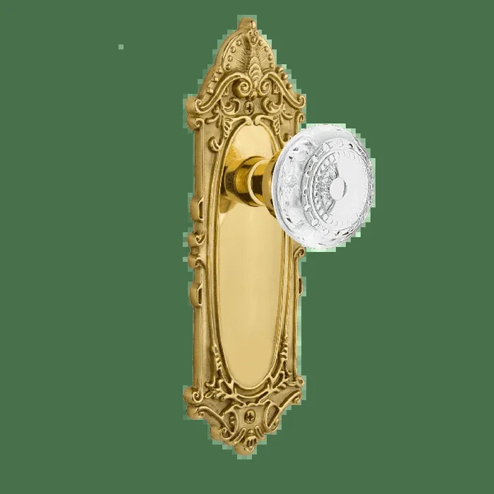 Victorian Long Plate with Crystal Meadows Knob – Polished Brass