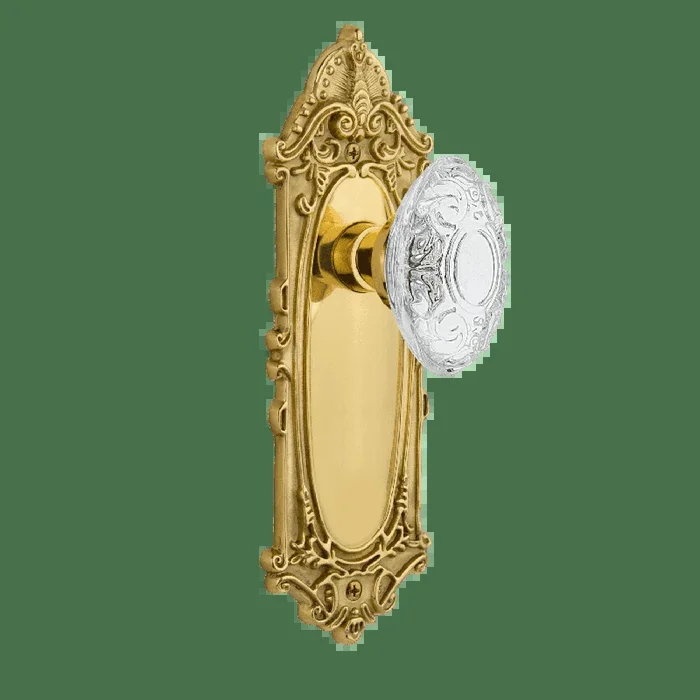 Victorian Long Plate with Crystal Victorian Knob in Polished Brass – Nostalgic