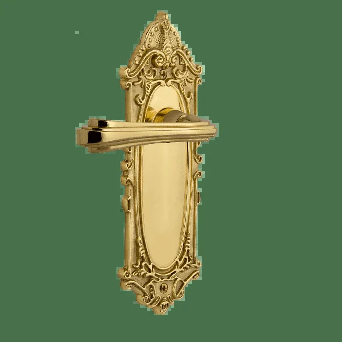 Victorian Long Plate with Fleur Lever in Unlacquered Brass – Nostalgic