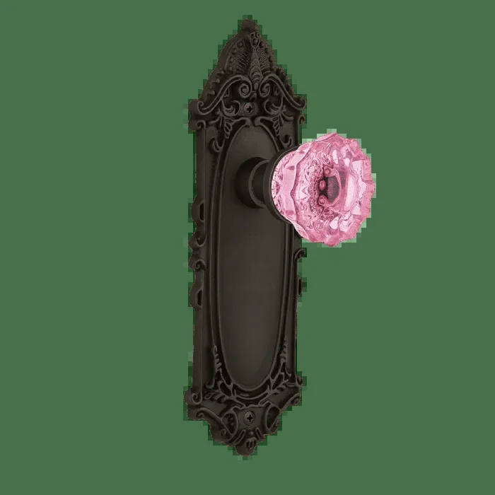 Victorian Long Plate with Pink Crystal Knob – Oil-Rubbed Bronze