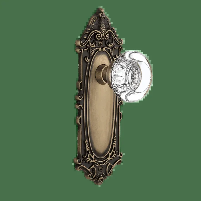 Victorian Long Plate with Round Clear Crystal Knob in Antique Brass – Nostalgic