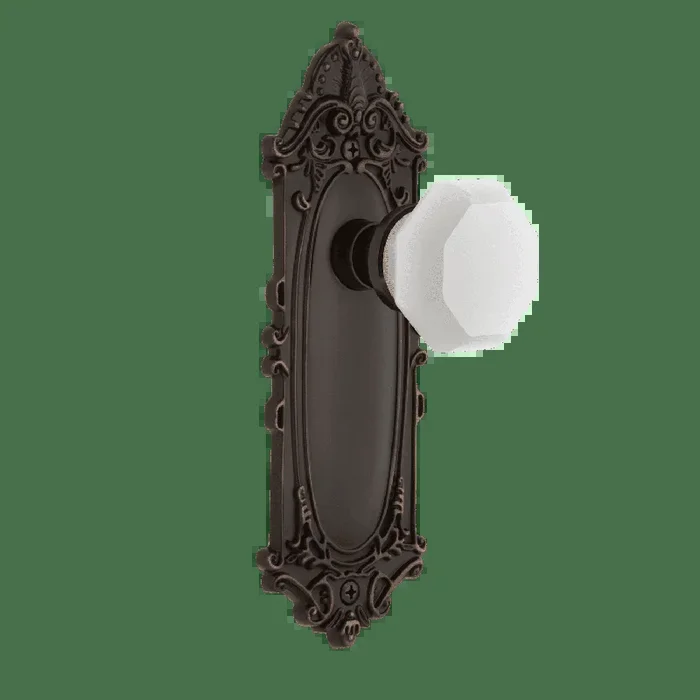 Victorian Long Plate with White Waldorf Knob – Timeless Bronze Finish