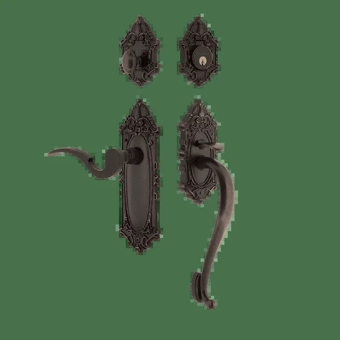 Victorian Plate S Grip Entry Set Manor Lever in Timeless Bronze – Left Handed