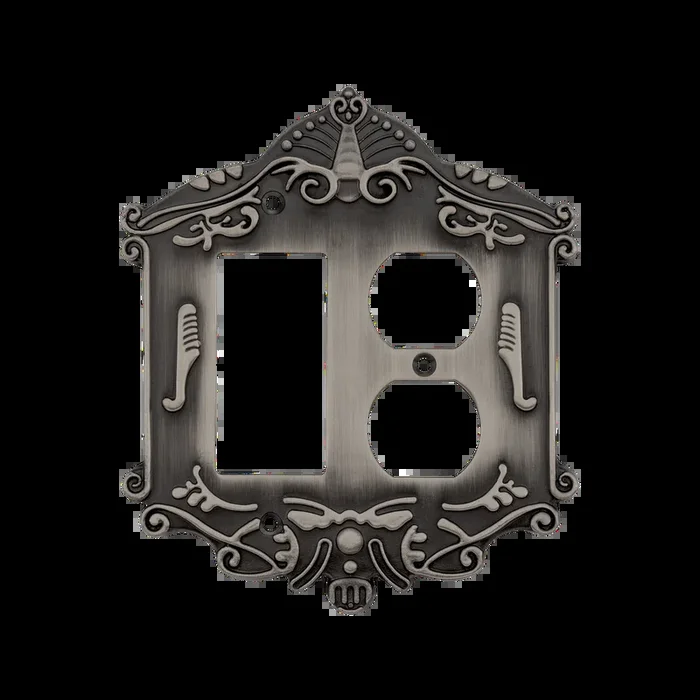 Victorian Switch Plate with Rocker and Outlet in Antique Pewter | Nostalgic Vintage Hardware