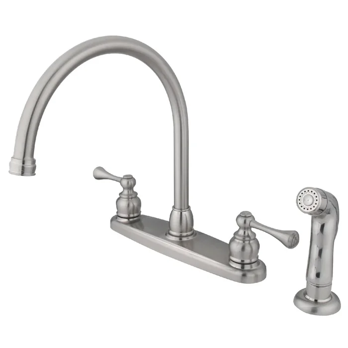 Vintage Double-Handle 8″ Centerset Kitchen Faucet with Side Sprayer, Brushed Nickel – Kingston Brass