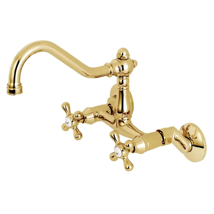 Vintage Double-Handle Wall-Mount Bridge Kitchen Faucet – Polished Brass by Kingston Brass