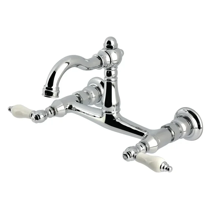 Vintage Double-Handle Wall-Mount Bridge Kitchen Faucet, Polished Chrome – Kingston Brass