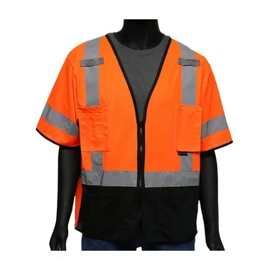 Viz-Up ANSI Type R Class 3 Five Pocket Solid Front/Mesh Back Vest w/Black Bottom Front – Hi-Vis Orange – 1/EA – 47305