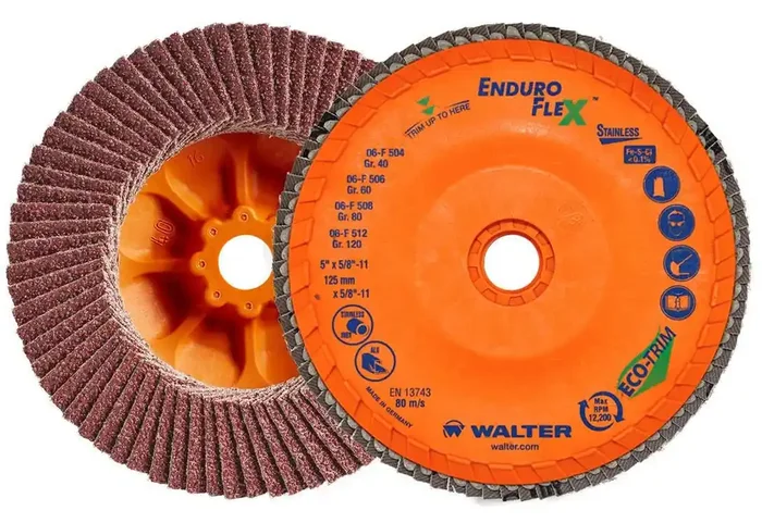 Walter 06F504 5″ 40 Grit Spin-On Enduro-Flex Stainless Flap Disc