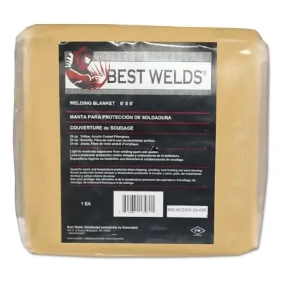 Welding Blanket, 6 ft X 6 ft, Fiberglass, Yellow, 23 oz