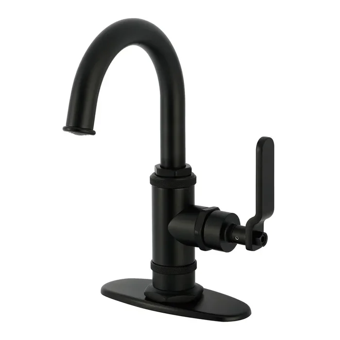 Whitaker One-Handle Single-Hole Bathroom Faucet with Deck Plate and Push Pop-Up Drain, Matte Black – Kingston Brass