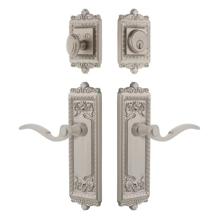 Windsor Long Plate Entry Set with Bellagio Lever – Satin Nickel