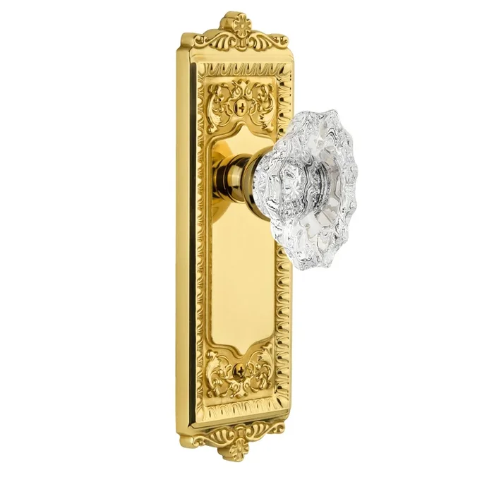 Windsor Long Plate with Biarritz Crystal Knob – Lifetime Brass | Grandeur