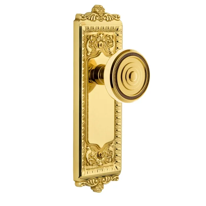 Windsor Long Plate with Soleil Knob in Lifetime Brass – Privacy Door Hardware