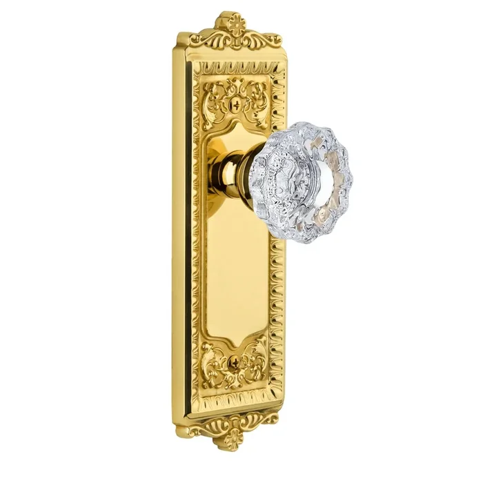 Windsor Long Plate with Versailles Crystal Knob – Polished Brass