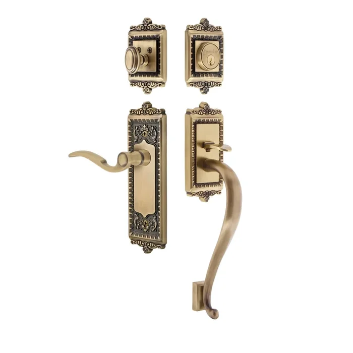 Windsor Plate S Grip Entry Set Bellagio Lever – Vintage Brass