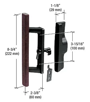 Wood/Black Non-Keyed Internal Lock Sliding Glass Door Handle Set for Viking Doors