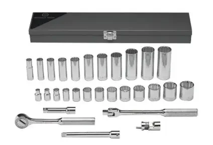 WRIGHT TOOL 29 PIECE 3/8″ DRIVE 12 POINT STANDARD AND DEEP SOCKET SET