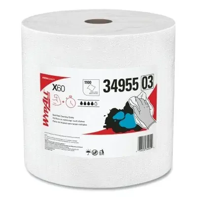 X60 Cloth Wiper, White, 13.4 in W x 12.4 in L, Jumbo Roll, 1,100 Sheets/Roll