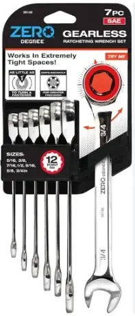 ZERO DEGREE 7PC GEARLESS RATCHETING WRENCH SET – SAE