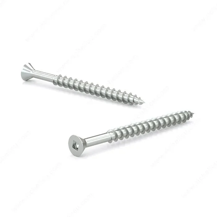 Zinc-Plated Wood Screw, Flat Head with Nibs, Square Drive, Coarse Thread